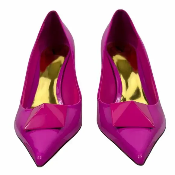 Valentino Garavani One Stud Patent Leather Pump Hot Pink Size 38 - Picture 5 of 14